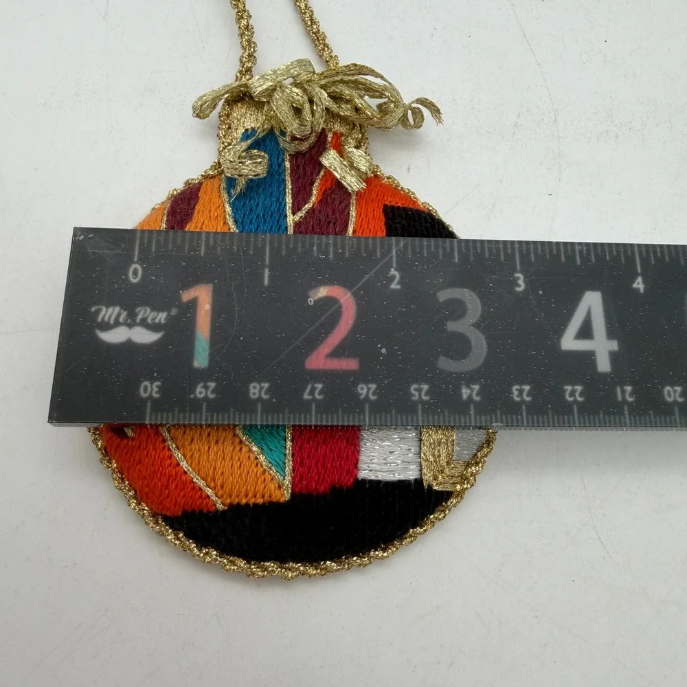 Vintage Needlepoint Heart & Abstract Embroidered Christmas Ornaments‎ Set of 2